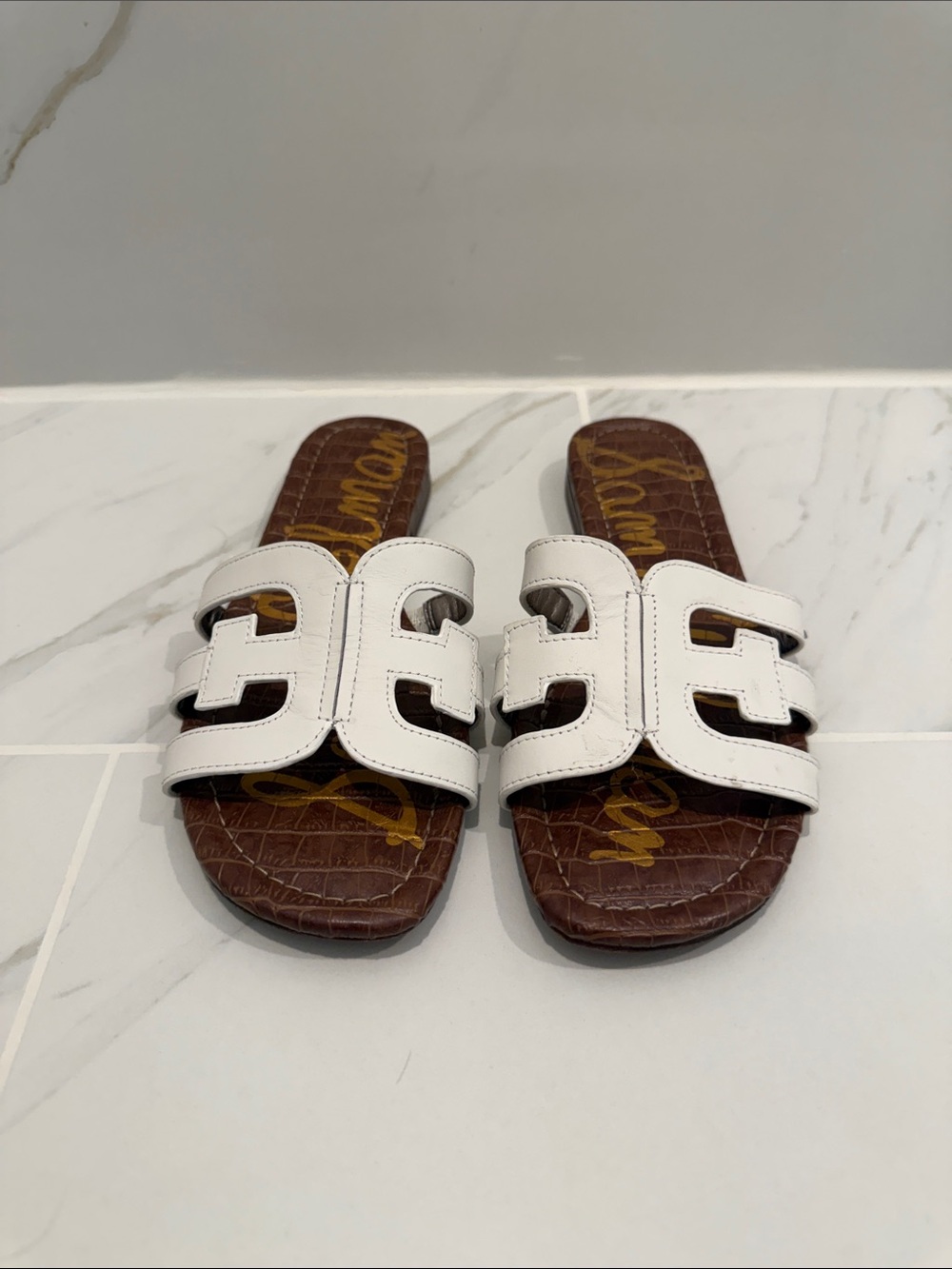 Sam Edelman White Bay Slip-On Flat Leather Casual Sandals